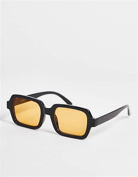 pull&bear square sunglasses in black with yellow lenses|pull spanish.